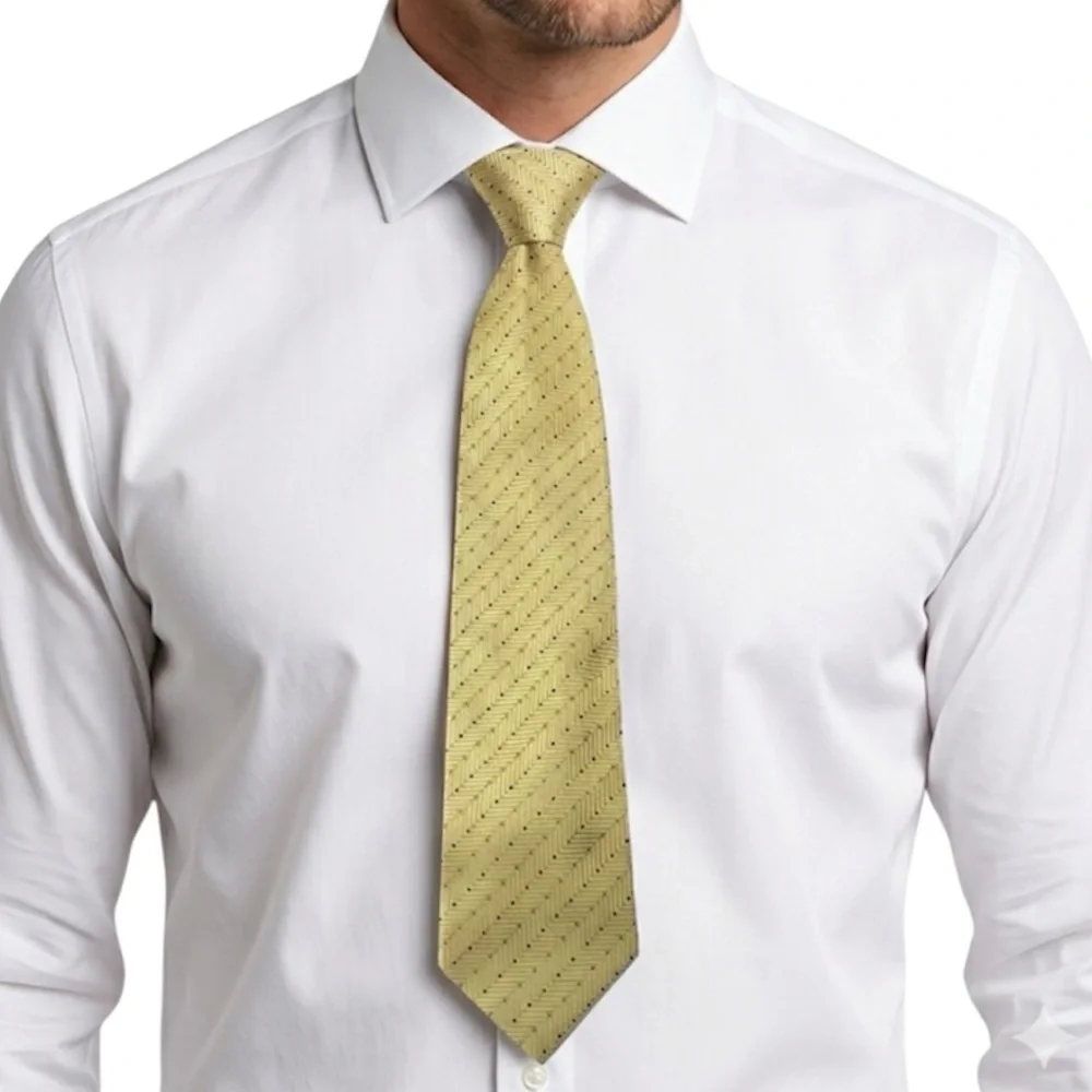 Joseph & Feiss 100% Silk Gold Yellow Men's Silk Tie - Classic Chevron Pattern